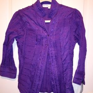 Harve Bernard Eggplant Purple Evening Blouse Beads Embroidery Size Small